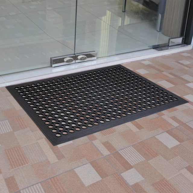 Alt view image 3 of 7 - Rubber Floor Door Mats Outdoor Entrance Commercial Restaurant Kitchen Anti Fatigue Rubber Drainage Mat New Non Slip Bar Floor Mat for Garage Use Black 36inch x 60inch from SallyMall