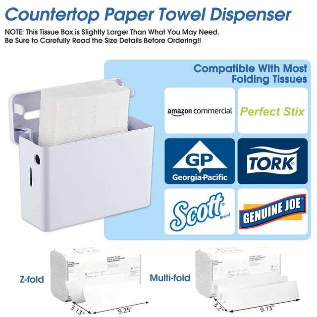 Alt view image 2 of 7 - Countertop Paper Towel Dispenser, 200-Sheet Capacity Non-Slip Base, Fits Multifold and Z-Fold Towels, For Bathrooms, Kitchens and Commercial Spaces