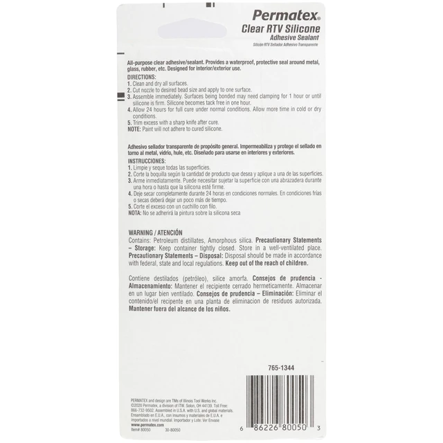 Alt view image 2 of 7 - 80050 Clear RTV Silicone Adhesive Sealant, 3 oz (Pack of 2)