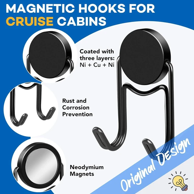 Alt view image 3 of 7 - Magnetic Hooks for Cruise Cabins Essentials 2026 Door Magnets 50LBS 10 Pack Ship Walls Must Haves Classroom Strong Heavy Duty Metal Locker Decor magnet Decorations Fridge Organization Black