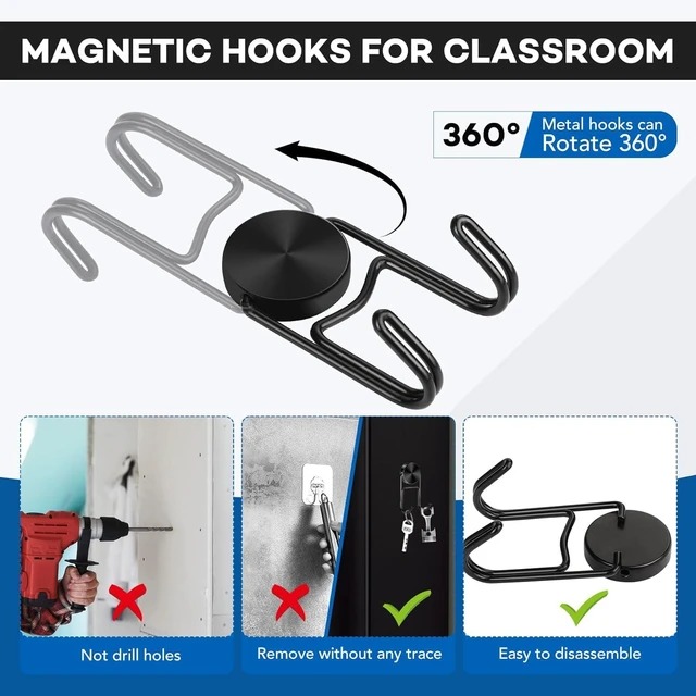 Alt view image 6 of 7 - Magnetic Hooks for Cruise Cabins Essentials 2026 Door Magnets 50LBS 10 Pack Ship Walls Must Haves Classroom Strong Heavy Duty Metal Locker Decor magnet Decorations Fridge Organization Black
