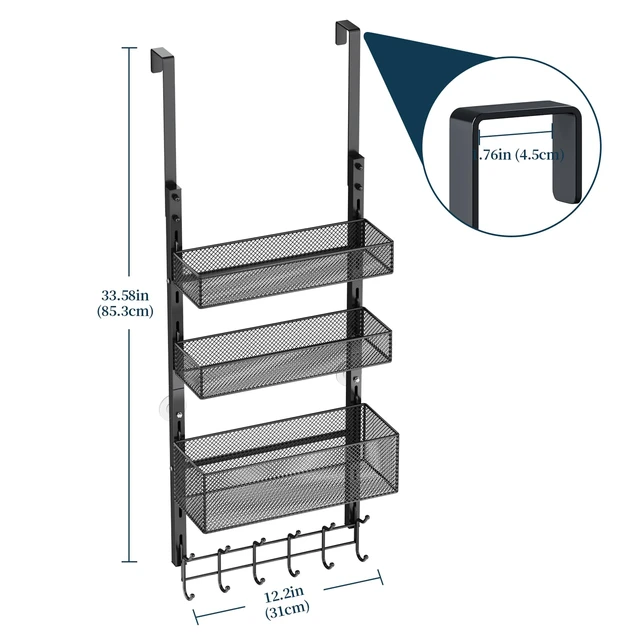 Alt view image 7 of 7 - Over The Door Hooks Organizer - 4 Tier Door Coat Rack with 3 Baskets & 12 Hooks, Stainless Steel Towel Hanger for Bedroom, Bathroom, Living Room, Black