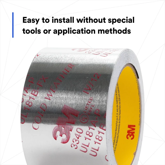 Alt view image 5 of 7 - Aluminum Foil Tape 3340, 2.5" x 50 yd, 4.0 mil, Silver, 1 Roll HVAC, Sealing and Patching Hot and Cold Air Ducts, Fiberglass Duct Board, Insulation, Metal Repair