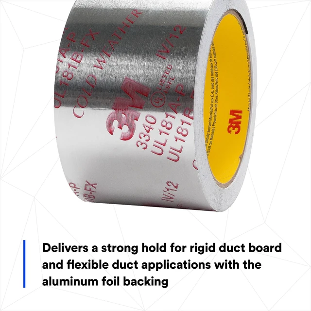 Alt view image 4 of 7 - Aluminum Foil Tape 3340, 2.5" x 50 yd, 4.0 mil, Silver, 1 Roll HVAC, Sealing and Patching Hot and Cold Air Ducts, Fiberglass Duct Board, Insulation, Metal Repair