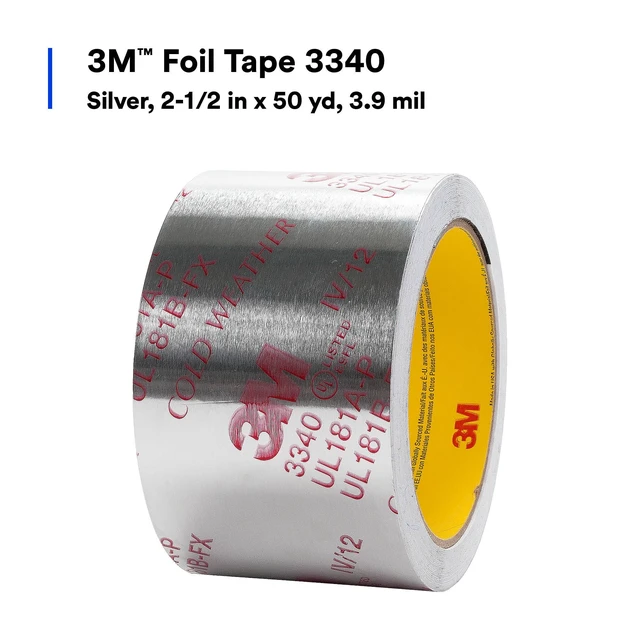 Alt view image 3 of 7 - Aluminum Foil Tape 3340, 2.5" x 50 yd, 4.0 mil, Silver, 1 Roll HVAC, Sealing and Patching Hot and Cold Air Ducts, Fiberglass Duct Board, Insulation, Metal Repair
