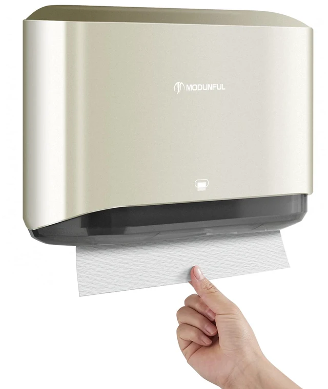 Main image of C-Fold Paper Towel Dispenser for Bathroom: Compact 200 Sheets Large Capacity for Multifold Hand Towel, No-Hole Installation Adhesive Paper Towel Holder Wall Mount - Gold