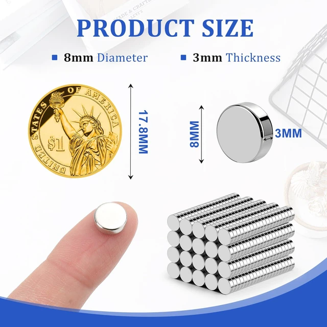 Alt view image 2 of 6 - 500Pcs Small Refrigerator Magnets, 8x3mm Round Rare Earth Magnet Mini Tiny Neodymium Strong Magnets for Crafts, DIY, Fridge, Miniatures, Whiteboard, Office, Kitchen, Dry Erase Board