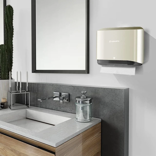 Alt view image 6 of 7 - C-Fold Paper Towel Dispenser for Bathroom: Compact 200 Sheets Large Capacity for Multifold Hand Towel, No-Hole Installation Adhesive Paper Towel Holder Wall Mount - Gold
