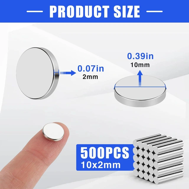 Alt view image 2 of 6 - 500Pcs Small Refrigerator Magnets, 10x2mm Round Rare Earth Magnet Mini Tiny Neodymium Strong Magnets for Crafts, DIY, Fridge, Miniatures, Whiteboard, Office, Kitchen, Dry Erase Board