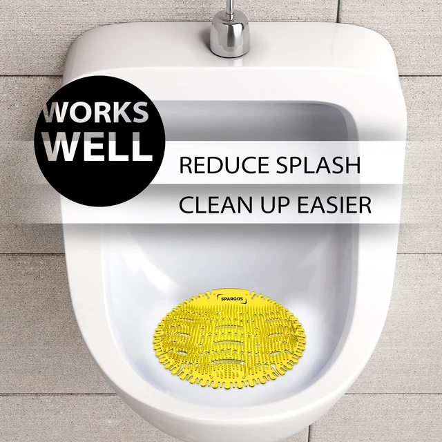 Alt view image 4 of 7 - Urinal Screen Deodorizer, 36 Pack, Anti-Splash Cakes 36 urinal cakes in blue, lemon and orange. 3D wave anti-splash mat for office, stadium, school restrooms. Gloves incl