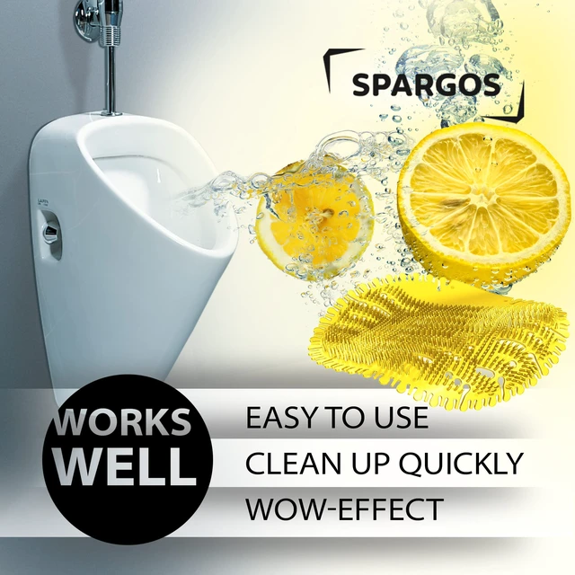 Alt view image 6 of 7 - Urinal Screen Deodorizer, 36 Pack, Anti-Splash Cakes 36 urinal cakes in blue, lemon and orange. 3D wave anti-splash mat for office, stadium, school restrooms. Gloves incl