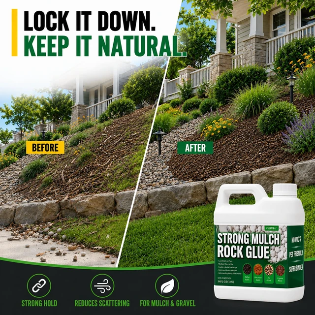 Alt view image 2 of 7 - Oyevila Mulch Glue for Landscaping, 1.05 Gallon Concentrated Rock Glue Concentrated Water-Based Binder Helps Hold Mulch, Gravel and Bark in Place While Allowing Water to Drain Through