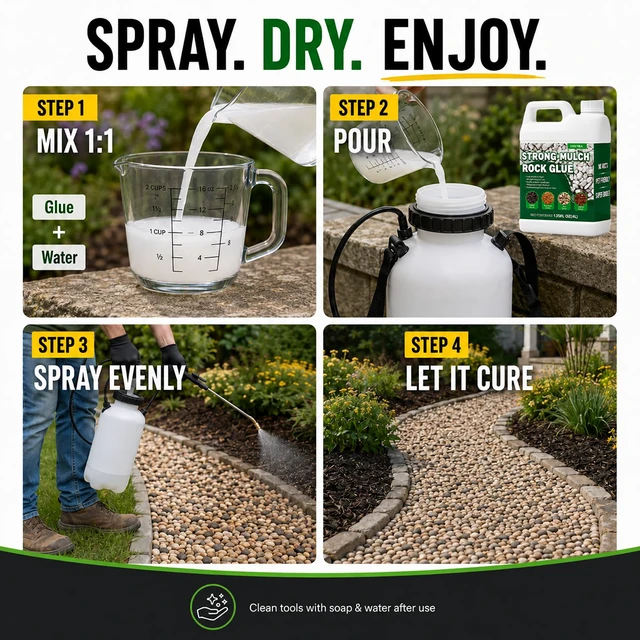 Alt view image 6 of 7 - Oyevila Mulch Glue for Landscaping, 1.05 Gallon Concentrated Rock Glue Concentrated Water-Based Binder Helps Hold Mulch, Gravel and Bark in Place While Allowing Water to Drain Through