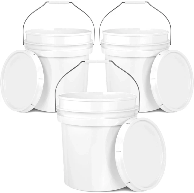 Main image of 5-Gallon White Bucket Pail Container with Lid | Food Grade | Heavy-Duty Approx 90 MIL Extra Durable | Metal Handles with Plastic Grip | Multi-Use | Easy Stack and Store | BPA Free - 3 Pack