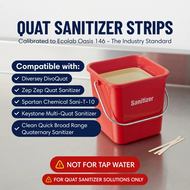 Alt view image 2 of 6 - Restaurant Sanitizer Test Kit Combo, 10 x Vial of 100 Strips Each QR5 Quat Sanitizer 0-400PPM & Chlorine Test Strip 0-200PPM Testing Kit for Food Service, Bar & Restaurants Supplies by FryOilSaver Co