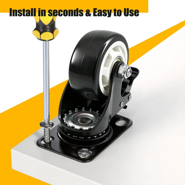Alt view image 3 of 6 - 3 Inch Caster Wheels with Brake, Swivel,Heavy Duty, Silent, Set of 4 Easy to Install, Efficient operation, convenient braking,Silent, Floor friendly,Widely Applied for Cart,Furniture,Workbench