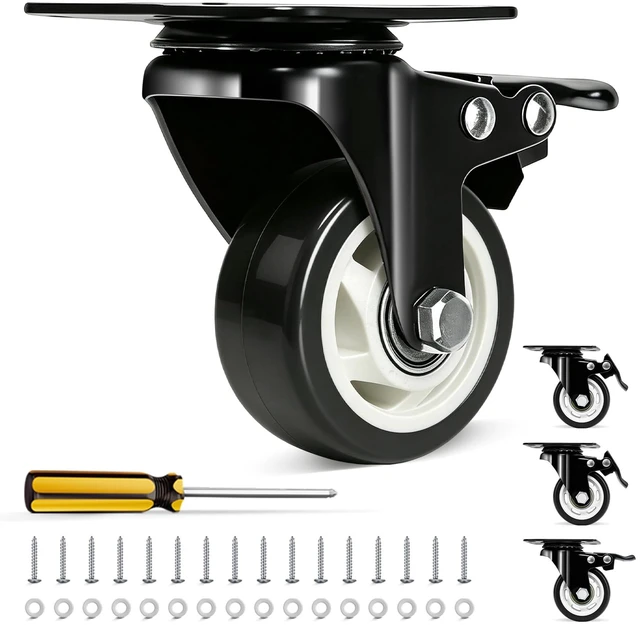 Main image of 3 Inch Caster Wheels with Brake, Swivel,Heavy Duty, Silent, Set of 4 Easy to Install, Efficient operation, convenient braking,Silent, Floor friendly,Widely Applied for Cart,Furniture,Workbench