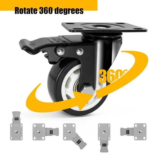 Alt view image 4 of 6 - 3 Inch Caster Wheels with Brake, Swivel,Heavy Duty, Silent, Set of 4 Easy to Install, Efficient operation, convenient braking,Silent, Floor friendly,Widely Applied for Cart,Furniture,Workbench