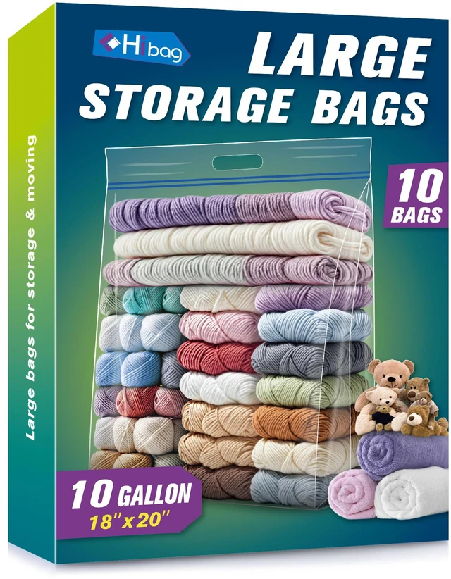 Main image of 10 Gallon Large Storage Bags, 18 x 20 Resealable Clear Bags with Handle, Extra Large XL Heavy Duty for Clothes Pillow Travel Moving, Pack of 10
