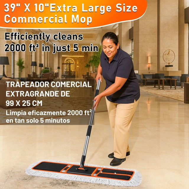 Alt view image 3 of 7 - 36" Commercial Dust Mop: Janitor Mop for Floors Cleaning high-traffic commercial areas professional cleaning supplies 59" long-handle heavy-duty frame 2 Pcs mop pad