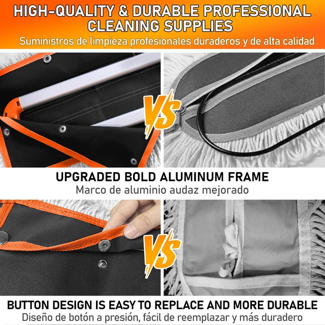 Alt view image 4 of 7 - 36" Commercial Dust Mop: Janitor Mop for Floors Cleaning high-traffic commercial areas professional cleaning supplies 59" long-handle heavy-duty frame 2 Pcs mop pad