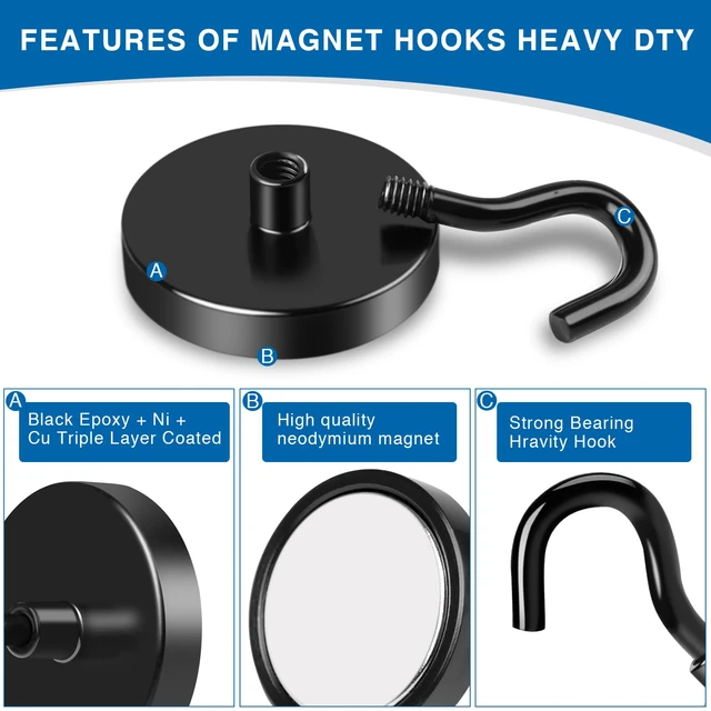 Alt view image 4 of 6 - Magnetic Hooks Magnet Hook for Cruise Cabins 170LBS Essentials 6P Classroom Metal Key Holder Hanging Ship Door Decorations Heavy Duty Neodymium Locker Accessories Fridge Refrigerator, Black