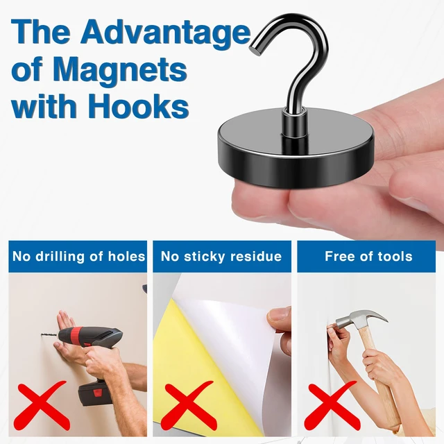 Alt view image 5 of 6 - Magnetic Hooks Magnet Hook for Cruise Cabins 170LBS Essentials 6P Classroom Metal Key Holder Hanging Ship Door Decorations Heavy Duty Neodymium Locker Accessories Fridge Refrigerator, Black