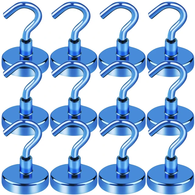 Main image of Magnetic Hooks Magnet Hook for Cruise Cabins 85LBS, 12P Essentials Classroom Metal Key Holder Hanging Ship Door Decorations Heavy Duty Neodymium Locker Accessories Fridge Refrigerator, Blue