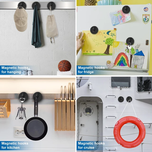 Alt view image 6 of 6 - Magnetic Hooks Magnet Hook for Cruise Cabins 170LBS Essentials 6P Classroom Metal Key Holder Hanging Ship Door Decorations Heavy Duty Neodymium Locker Accessories Fridge Refrigerator, Black