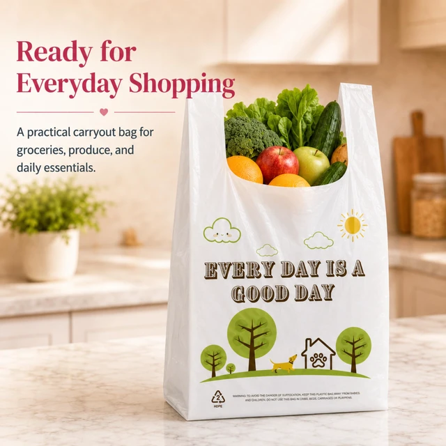 Alt view image 2 of 7 - White Thank you T shirt bag, Grocery shopping bag Reusable and Disposable Supermarket Bag 11''x6''x21'' 101PCS