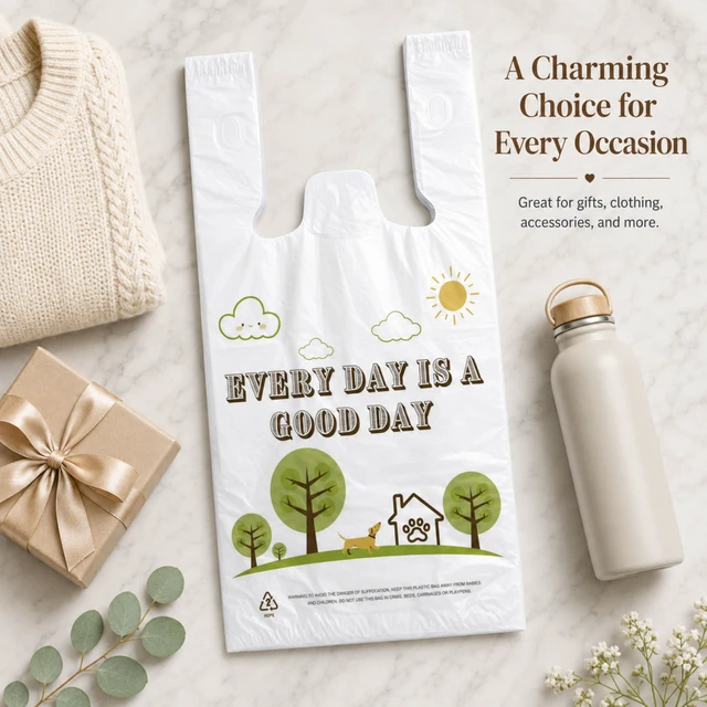 Alt view image 4 of 7 - White Thank you T shirt bag, Grocery shopping bag Reusable and Disposable Supermarket Bag 11''x6''x21'' 101PCS