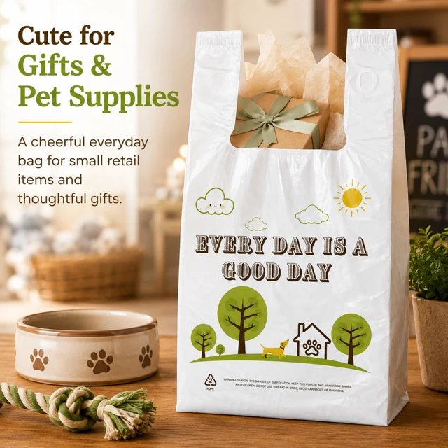 Alt view image 7 of 7 - White Thank you T shirt bag, Grocery shopping bag Reusable and Disposable Supermarket Bag 11''x6''x21'' 101PCS