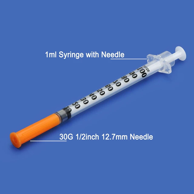 Alt view image 2 of 6 - 1ml Syringe with Needle,30G 1cc 1/2 Inch 12.7mm Needle and Syringe,Individually Wrapped,Pack of 100