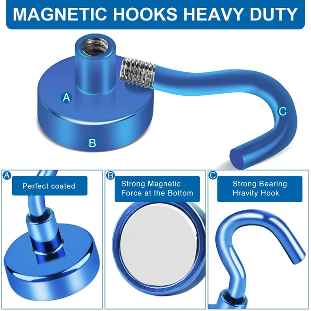 Alt view image 5 of 7 - Magnetic Hooks Magnet Hook for Cruise Cabins 85LBS, 12P Essentials Classroom Metal Key Holder Hanging Ship Door Decorations Heavy Duty Neodymium Locker Accessories Fridge Refrigerator, Blue