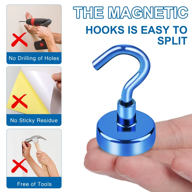 Alt view image 6 of 7 - Magnetic Hooks Magnet Hook for Cruise Cabins 85LBS, 12P Essentials Classroom Metal Key Holder Hanging Ship Door Decorations Heavy Duty Neodymium Locker Accessories Fridge Refrigerator, Blue