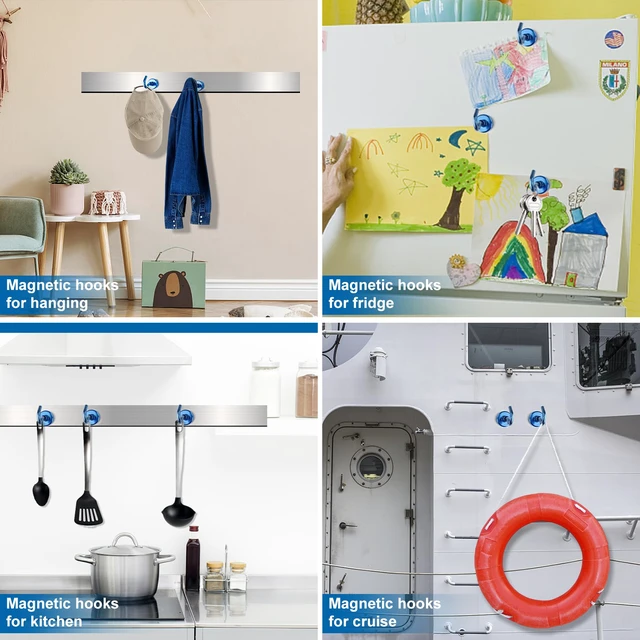 Alt view image 7 of 7 - Magnetic Hooks Magnet Hook for Cruise Cabins 85LBS, 12P Essentials Classroom Metal Key Holder Hanging Ship Door Decorations Heavy Duty Neodymium Locker Accessories Fridge Refrigerator, Blue