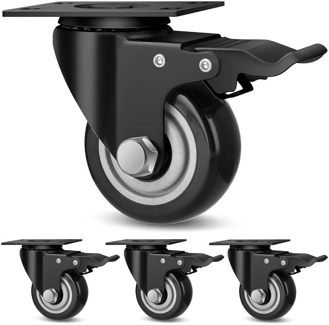 Main image of 3 Inch Industrial Heavy Duty Swivel Caster Wheels with Brake,Set of 4 Safety Locking Casters,Load 1600lbs,Premium Polyurethane Wheels for Table,Trailer,Saw Table,Stage Toolbox,Bed,Corn Board