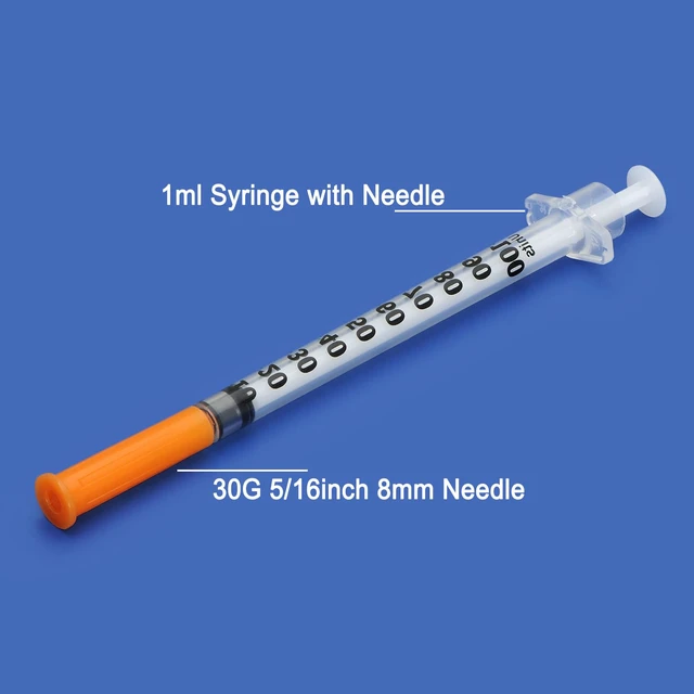 Alt view image 2 of 6 - 1ml Syringe with Needle,30G 1cc 5/16 Inch 8mm Needle and Syringe,Individually Wrapped,Pack of 100