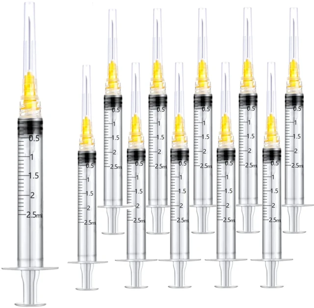Main image of 100 Pack 2.5ml 25Ga Plastic Syringe with Measurement for Scientific Labs and Industrial Dispensing, Disposable Individually Wrapped (100, 2.5ml-25Ga)