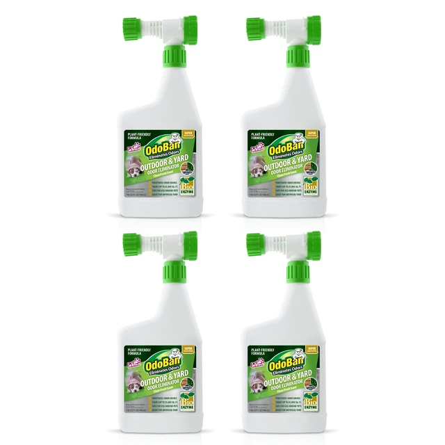 Main image of Outdoor and Yard Odor Eliminator, Plant-Friendly Formula, Made in the USA, Clean Fresh Scent, 32 Fluid Ounce Bottle with Hose End Sprayer, 4-Pack