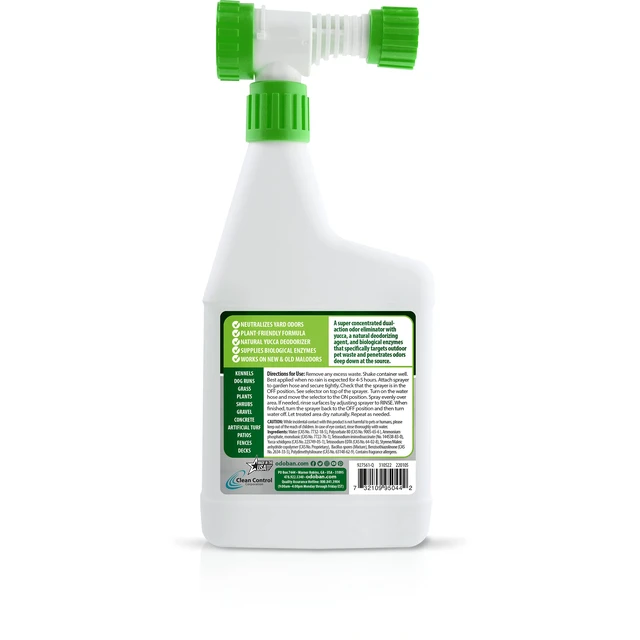 Alt view image 2 of 6 - Outdoor and Yard Odor Eliminator, Plant-Friendly Formula, Made in the USA, Clean Fresh Scent, 32 Fluid Ounce Bottle with Hose End Sprayer, 4-Pack