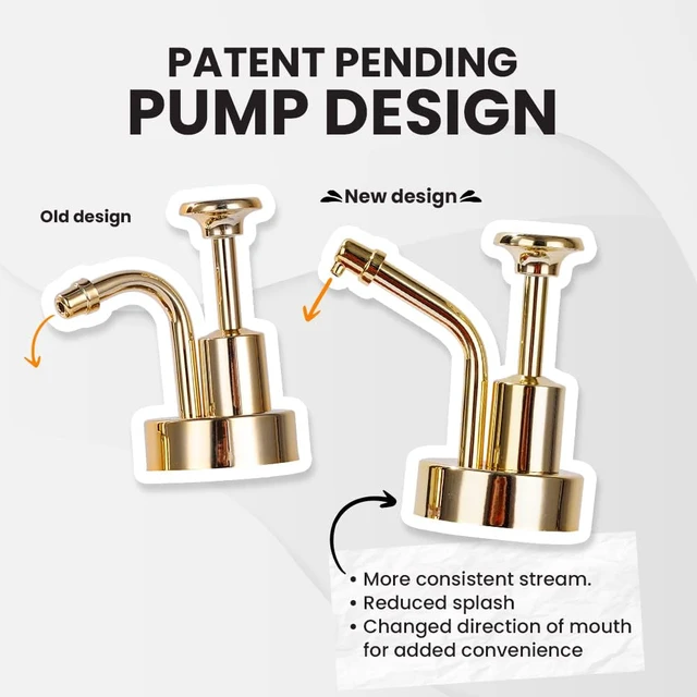 Alt view image 2 of 7 - Coffee Syrup Dispenser for Coffee Bar, Coffee Pump Dispenser, Glass Syrup Bottle w. Pump, 11.8 oz 350 ml, Set of 2, Gold Upgraded Pump