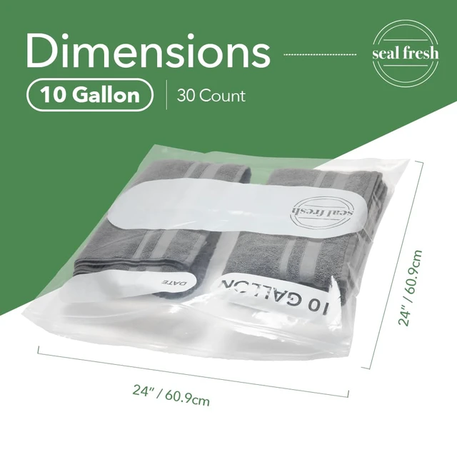 Alt view image 2 of 7 - 10 Gallon Large Plastic Storage Bags 24" x 24" (30 Count) Reusable XXL Extra Large Clear Jumbo Zip Bags with Sealable Zipper Top For Clothes, Travel, Moving