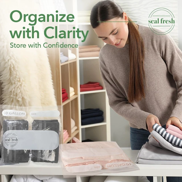 Alt view image 5 of 7 - 10 Gallon Large Plastic Storage Bags 24" x 24" (30 Count) Reusable XXL Extra Large Clear Jumbo Zip Bags with Sealable Zipper Top For Clothes, Travel, Moving