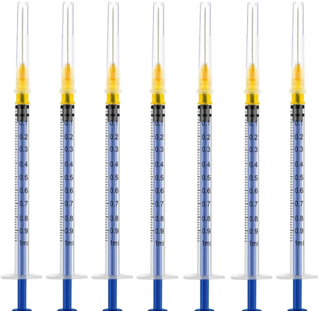 Main image of 100 Pack 1ml 25Ga Plastic Syringe with Measurement for Scientific Labs, Industrial Dispensing Animal and Pet Supplies, Disposable Individually Wrapped (100, 1ml 25Ga)