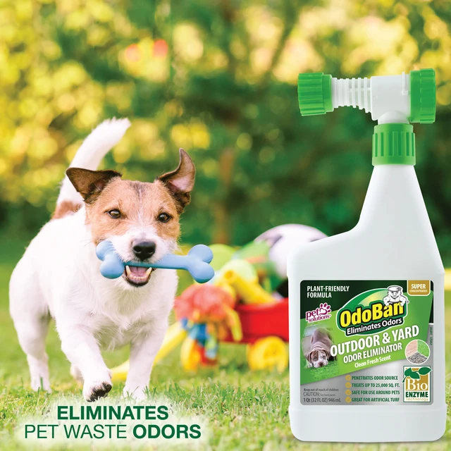 Alt view image 3 of 6 - Outdoor and Yard Odor Eliminator, Plant-Friendly Formula, Made in the USA, Clean Fresh Scent, 32 Fluid Ounce Bottle with Hose End Sprayer, 4-Pack