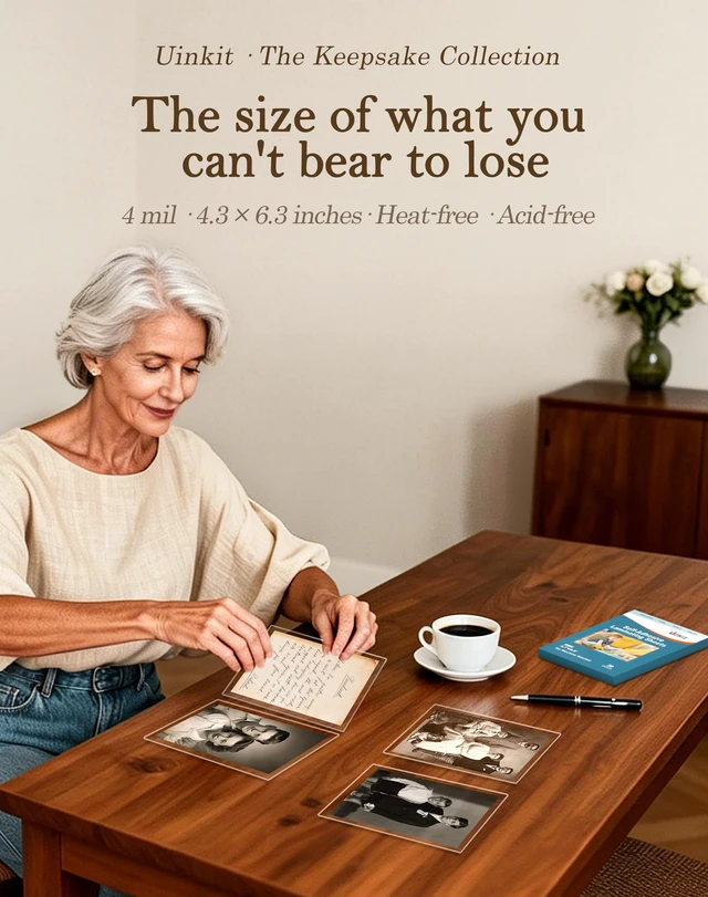 Alt view image 2 of 7 - 4Mil Self-Adhesive Laminating Sheets, 4.3 x 6.3 Inches 60 Pack for 4x6 Photos, Recipe Cards & Polaroids, Heat-Free, Acid-Free, No Machine Needed, The Keepsake Format