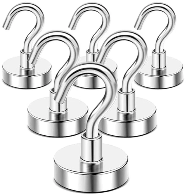 Main image of Magnetic Hooks,170lbs Heavy Duty Magnets with Hook Silver 6 Pack Rare Earth N52 2026 Cruise Cabin Ship Essentials for Fridge Hanging Classroom Beach Vacation Kitchen Grills Home Must Have