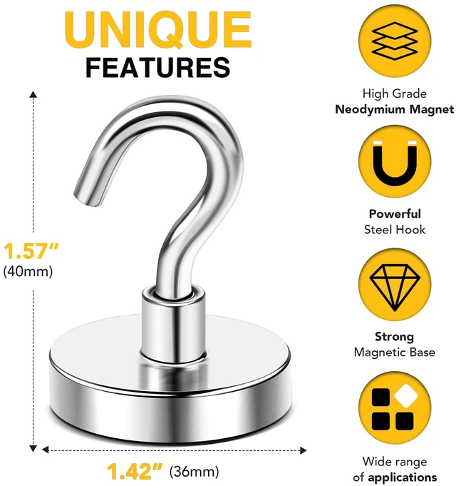 Alt view image 2 of 7 - Magnetic Hooks,170lbs Heavy Duty Magnets with Hook Silver 6 Pack Rare Earth N52 2026 Cruise Cabin Ship Essentials for Fridge Hanging Classroom Beach Vacation Kitchen Grills Home Must Have