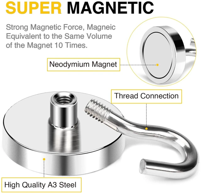 Alt view image 4 of 7 - Magnetic Hooks,170lbs Heavy Duty Magnets with Hook Silver 6 Pack Rare Earth N52 2026 Cruise Cabin Ship Essentials for Fridge Hanging Classroom Beach Vacation Kitchen Grills Home Must Have